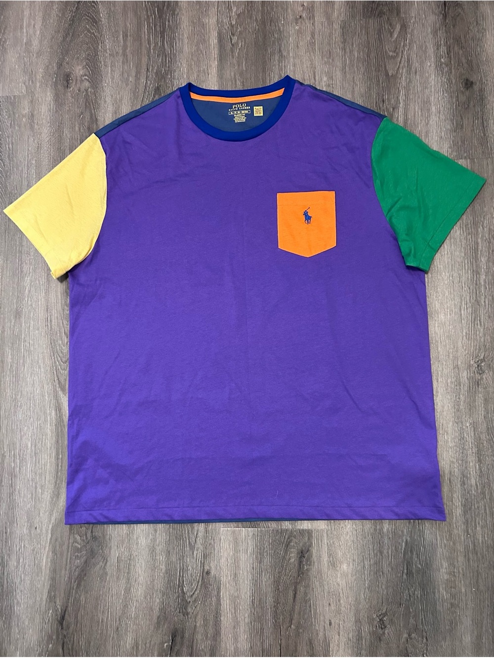 Polo Ralph Lauren Shirt Mens Sz XL Colorblock Purple Pocket Tee Classic Fit